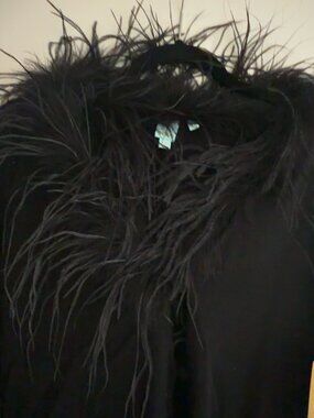 Shu Shu Black Feather Trim Cardigan Sweater Size M